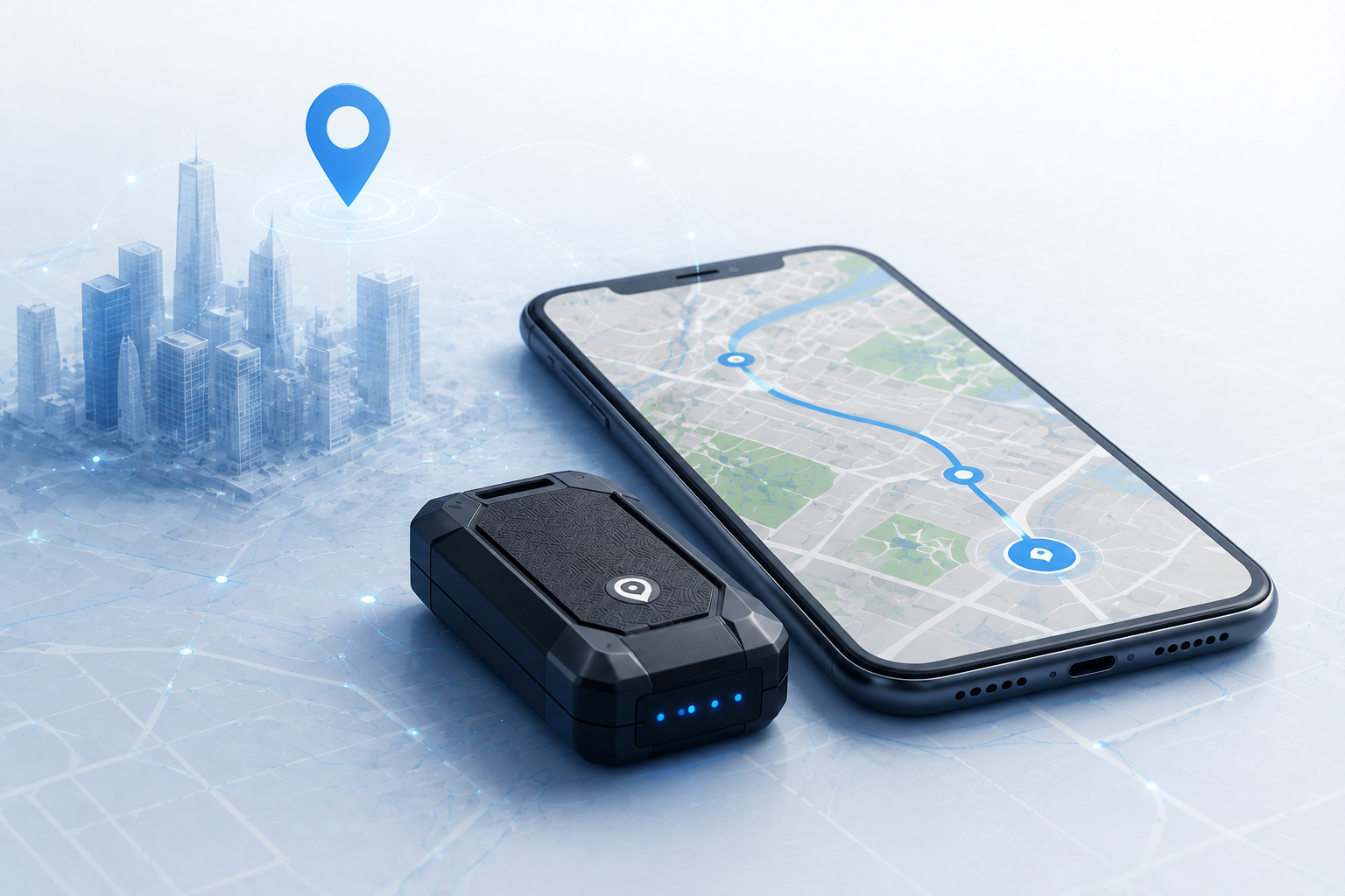 Futuristic GPS Tracker and Smartphone Map